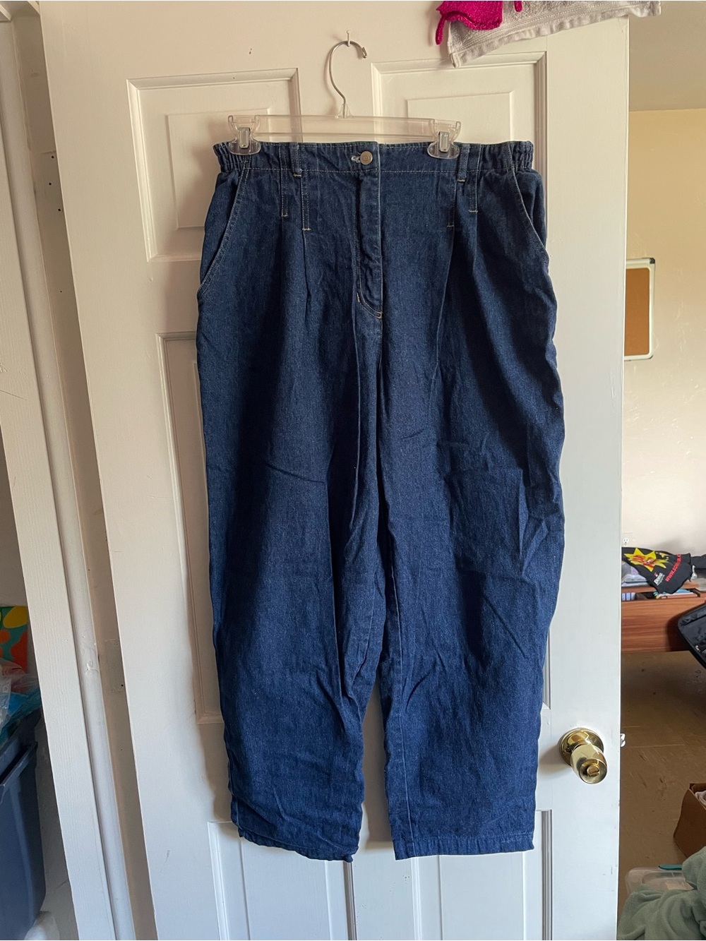 Wide Leg Women's Denim Jeans - Dark Blue